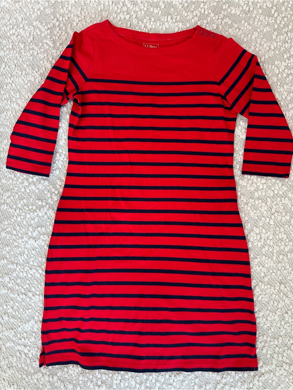 LL Bean Heritage Mariner Striped Boatneck Tunic Dress Medium Red Navy Anchor